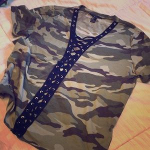camo lace up top